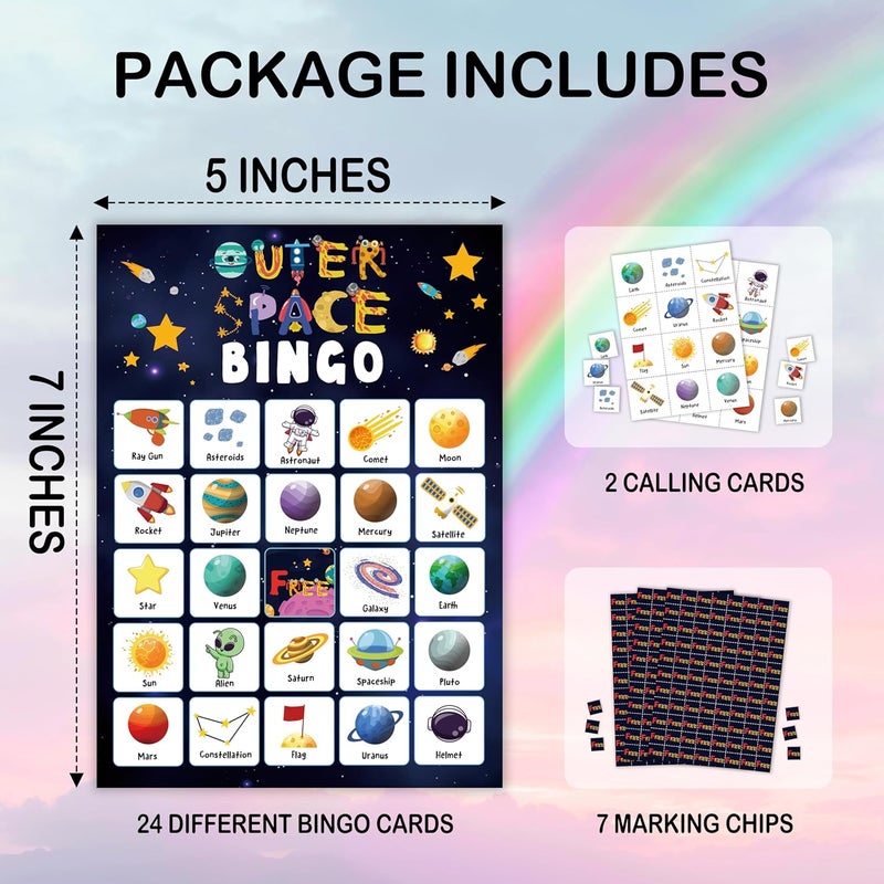 Mueddur Outer Space Party Bingo Card, Solar System Birthday Bingo Game for Adults Family Friends, Astronomy Games Set for Birthday Party, Holiday Games for 24 Players -04 - Image 2
